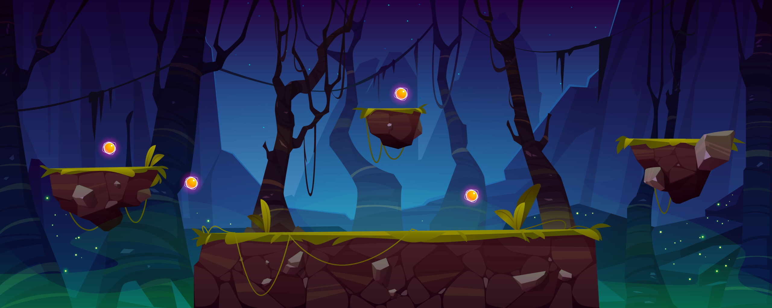 Game level background with platforms and items