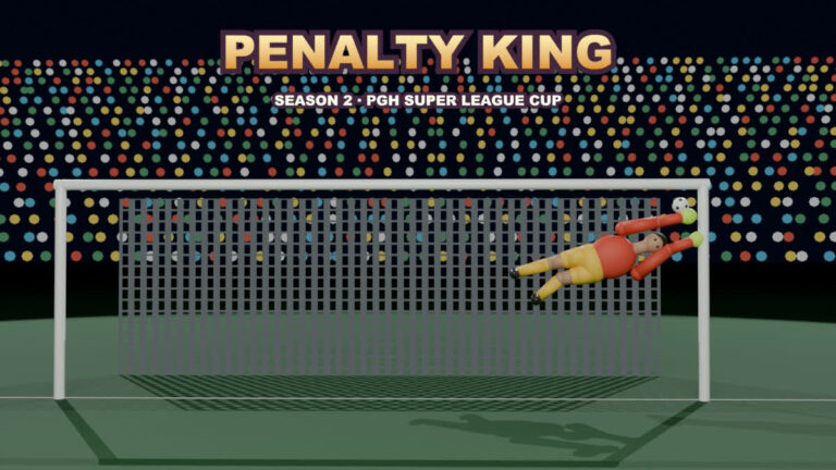 Penalty King Season 2 — a goalkeeper at full stretch tipping a shot at the top corner under the floodlights